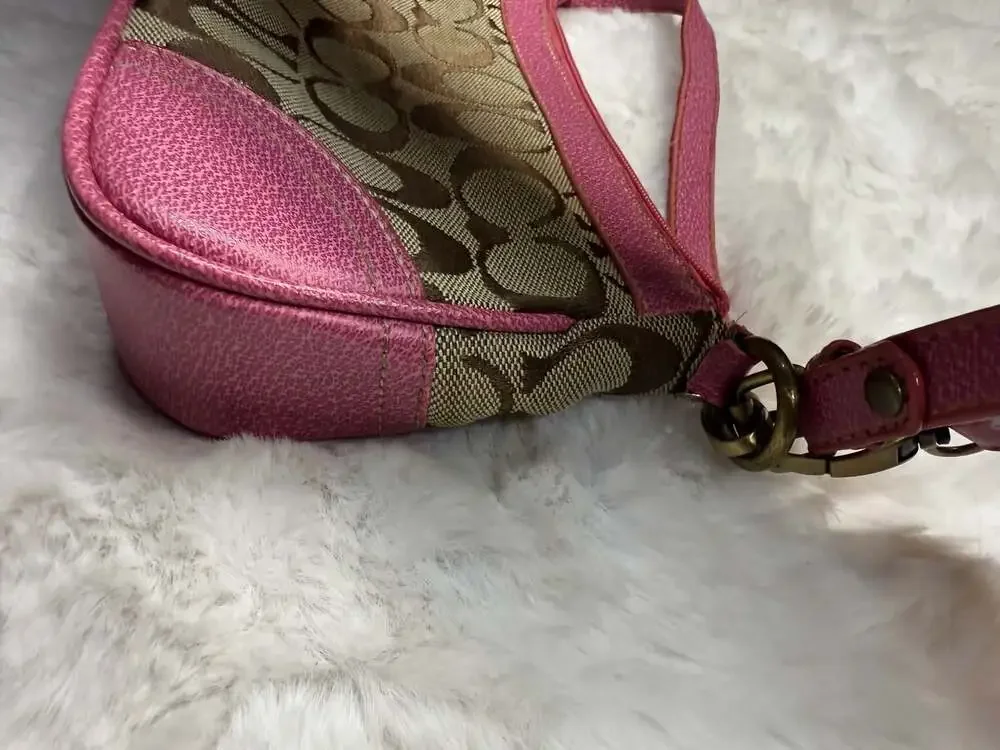 Coach Signature C Small Shoulder Bag/Wristlet in Brown and Pink